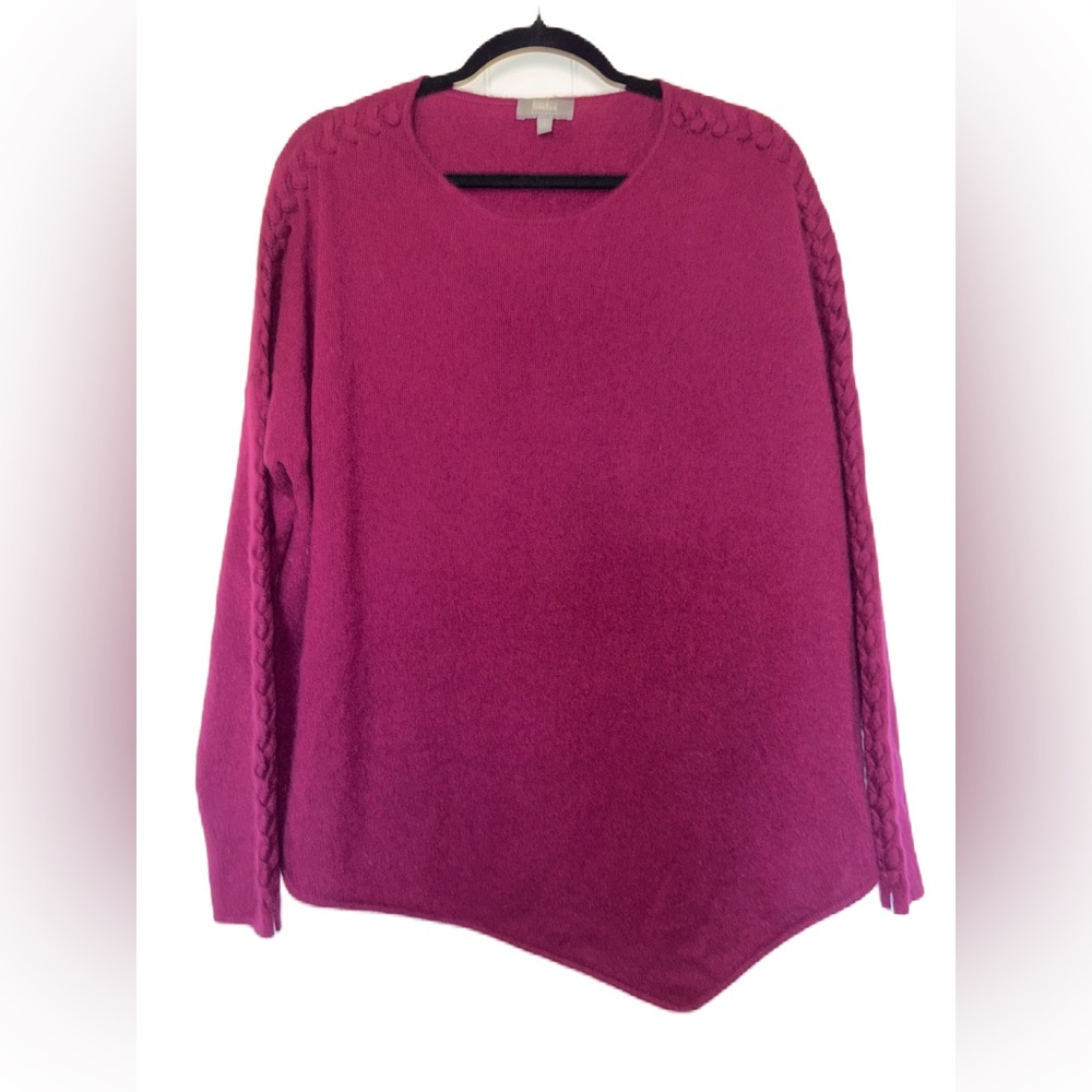 Neiman Marcus Cashmere Asymmetric Oversized Burgundy Braided Sleeve Sweater M